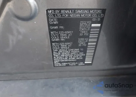 2015 Nissan Rogue S/Sl/Sv из США, поврежденный, VIN KNMAT2MV9FP550620